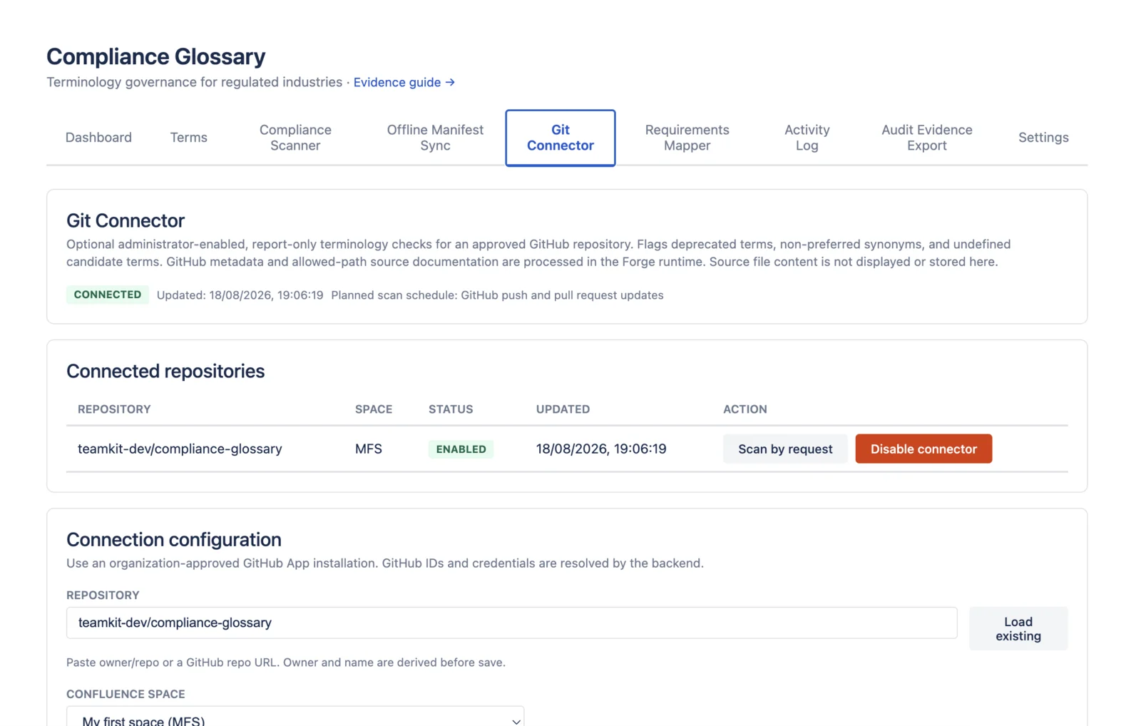 Git Connector configuration for approved repositories and allowed paths